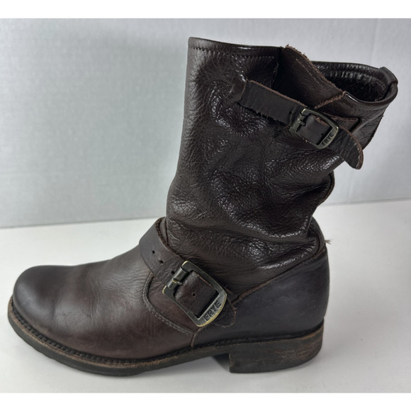 Frye Veronica Slouch Boots Women's 6 B Brown Leather Boho Grunge Moto Buckle - Picture 4 of 16